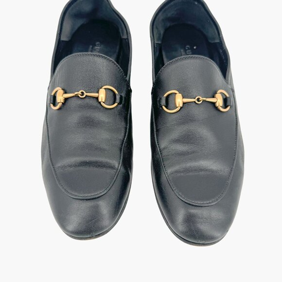 Gucci Brixton Horsebit Loafer EU 37.5 US 7.5 Black Leather Collapsible Heel Shoe - Picture 3 of 11